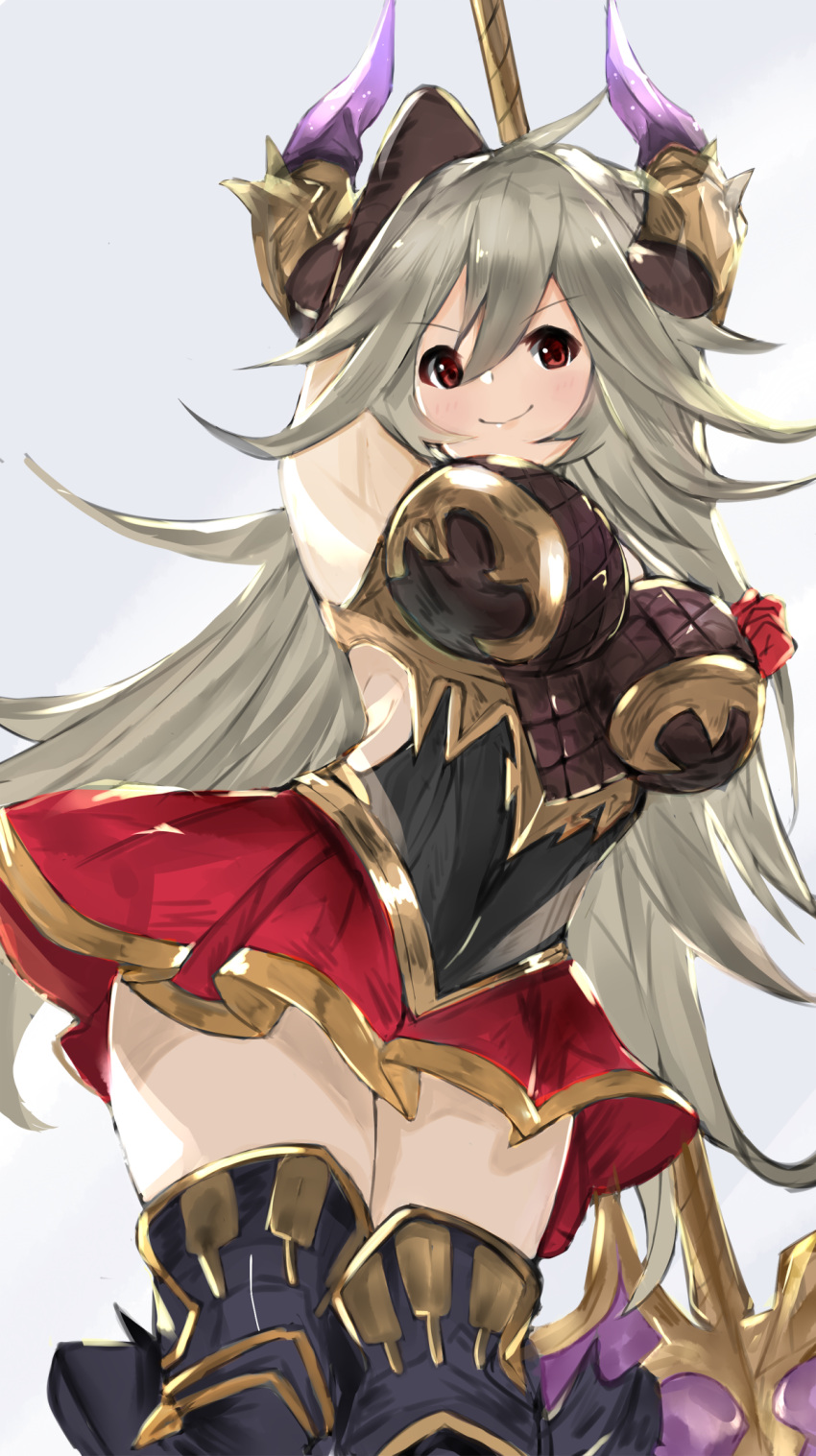 1girl, ahoge, arm_up, armpits, axe, black_legwear, blush, breastplate