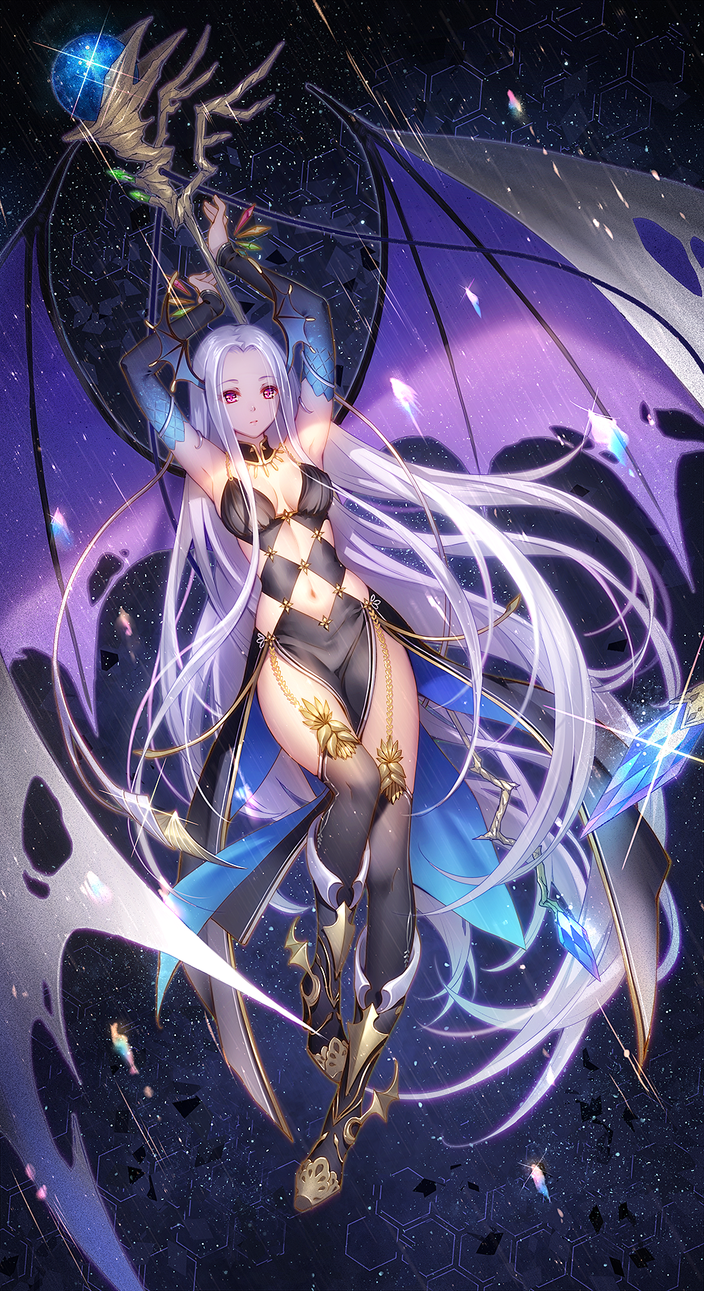 1girl, bible_bullet, detached_collar, detached_sleeves, highres, long_hair, official_art, silver_hair