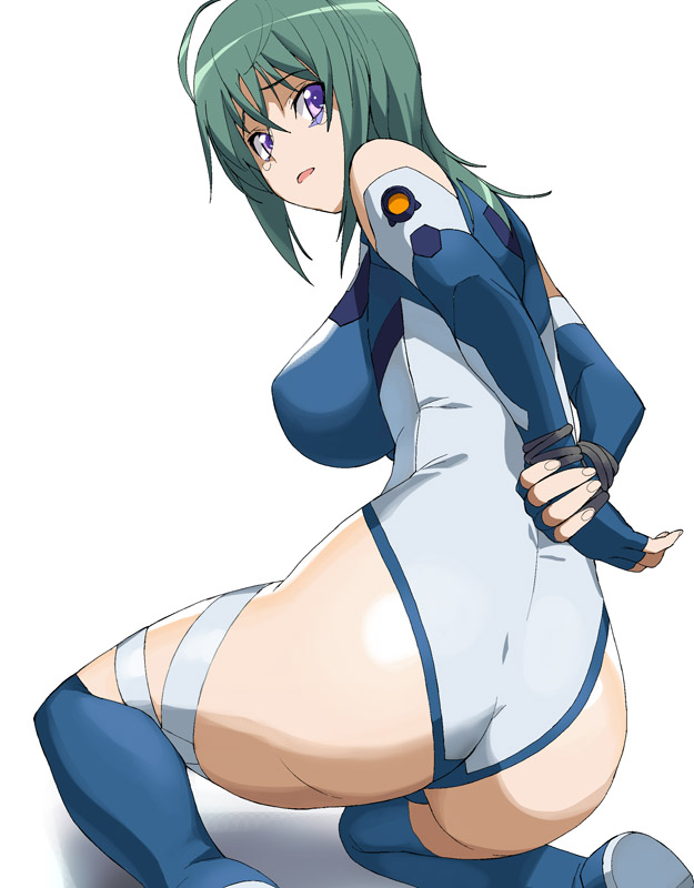 ass, bare_shoulders, bdsm, bodysuit, bondage, breasts, green_hair, kannagi_itsuki