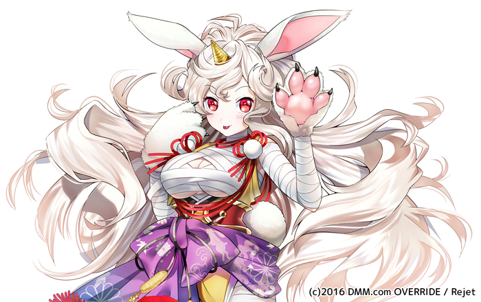 1girl, :p, animal_ears, bandage, bandaged_arm, blush, breasts, bunny_tail