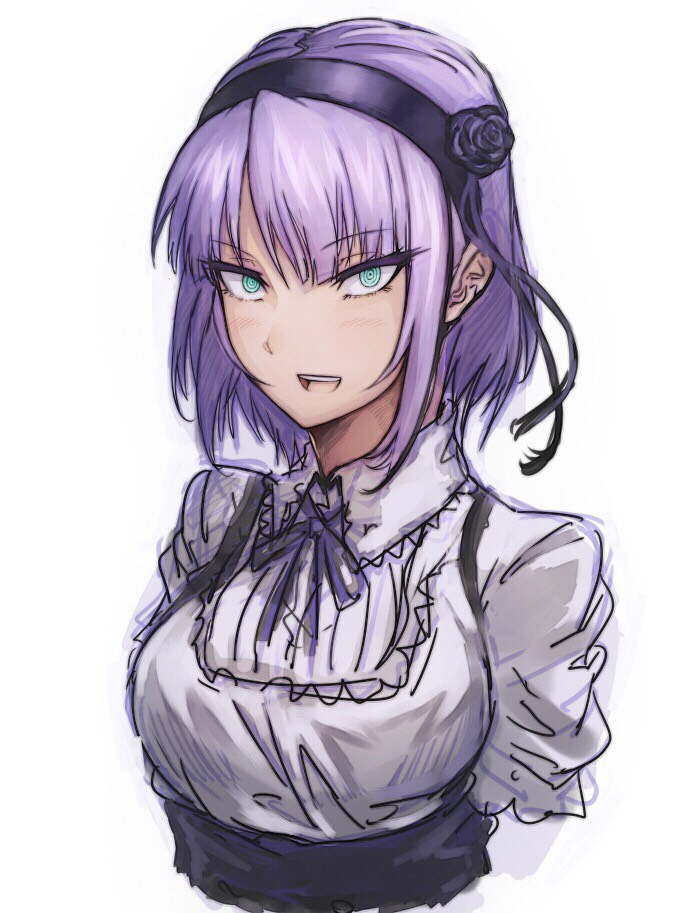 1girl, blue_eyes, breasts, dagashi_kashi, dannrei3636, flower, frills, hair_flower