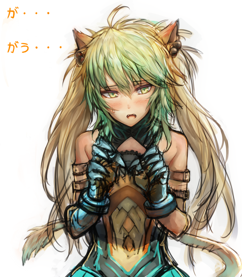 1girl, animal_ears, archer_of_red, blonde_hair, blush, dannrei3636, fang, fate/apocrypha