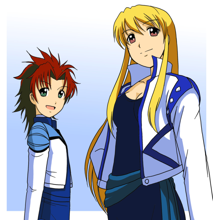 2girls, blonde_hair, breasts, character_request, gear_senshi_dendou, kakkii, long_hair, multiple_girls