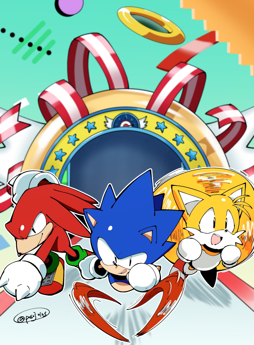 3boys, absurdres, black_eyes, highres, jewelry, knuckles_the_echidna, male_focus, multiple_boys
