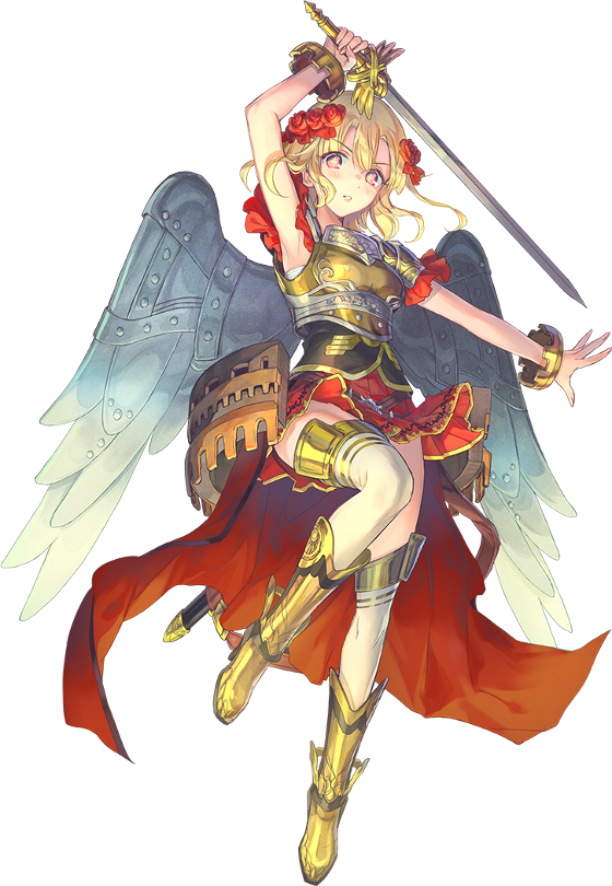 1girl, armor, azutarou, blonde_hair, castel_sant'angelo_(oshiro_project), dutch_angle, flower, full_body
