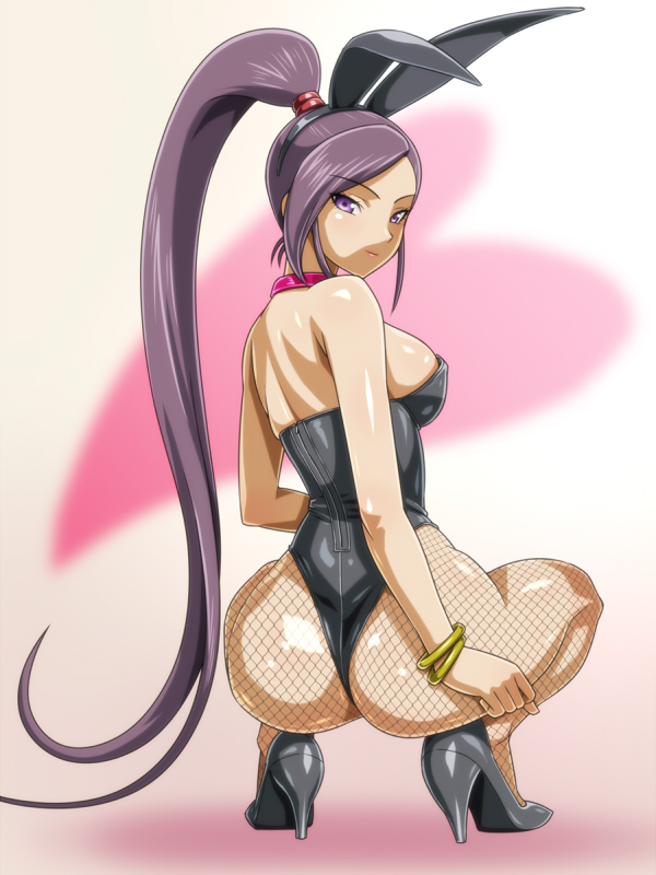 1girl, animal_ears, ass, black_leotard, black_shoes, bracelet, breasts, bunnysuit