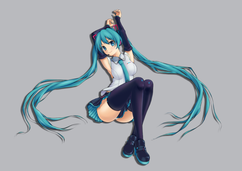 1girl, absurdly_long_hair, absurdres, armpits, arms_behind_head, arms_up, ass, black_legwear