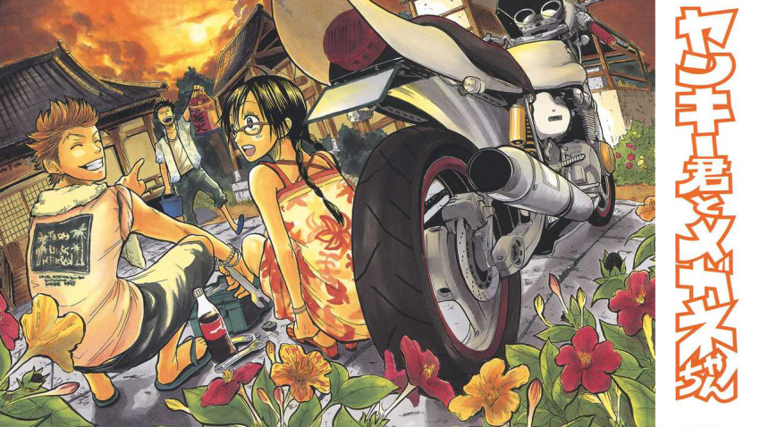 adachi_hana, glasses, motorcycle, shinagawa_daichi, yankee-kun_to_glasses-chan