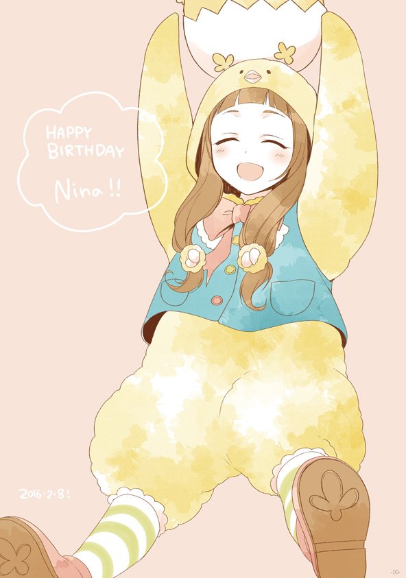 1girl, :d, ^_^, alpha_(yukai_na_nakamatachi), animal_costume, animal_hood, blush, brown_hair