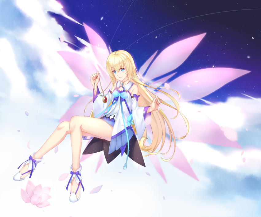 1girl, blonde_hair, blue_eyes, blush, clouds, collet_brunel, commentary, crying