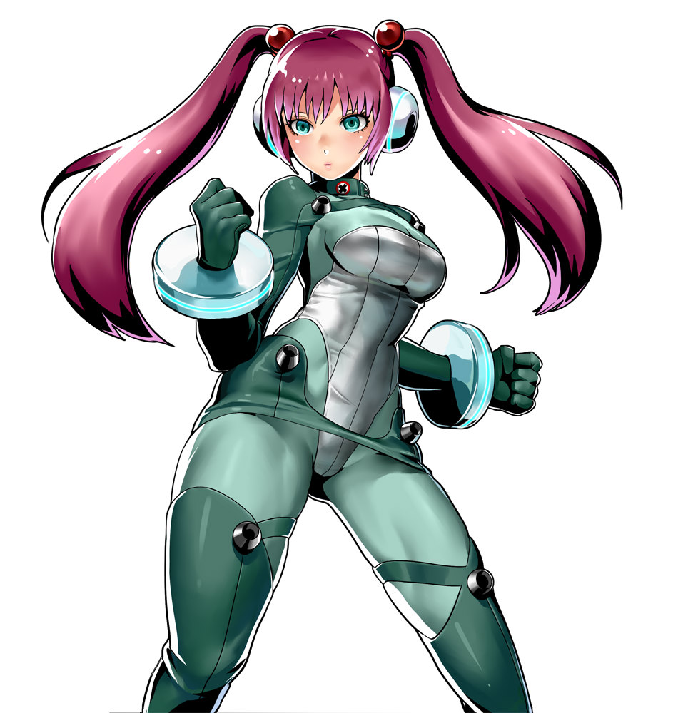 1girl, aqua_eyes, artist_request, blue_eyes, bodysuit, clenched_hands, closed_mouth, dot_nose