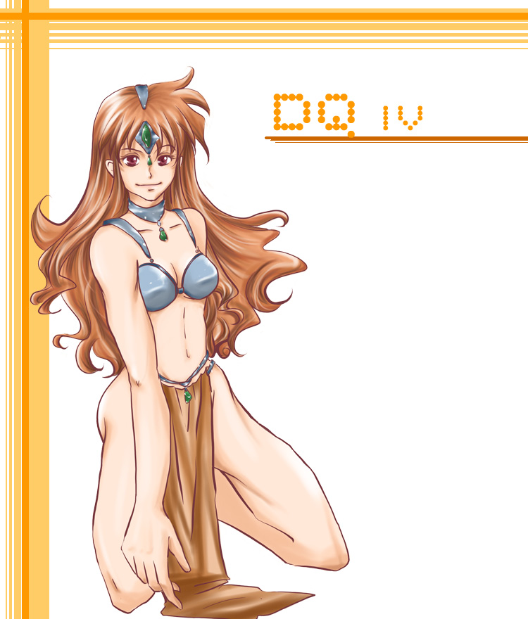 armor, bikini, bikini_armor, circlet, cosplay, costume_switch, dancer's_costume_(dq), dancer's_costume_(dq), dragon_quest, dragon_quest_iv, hatori_naruyoshi, jewelry, kneeling, loincloth, long_hair, manya, manya_(cosplay), necklace, red_eyes, red_hair, redhead, solo, swimsuit