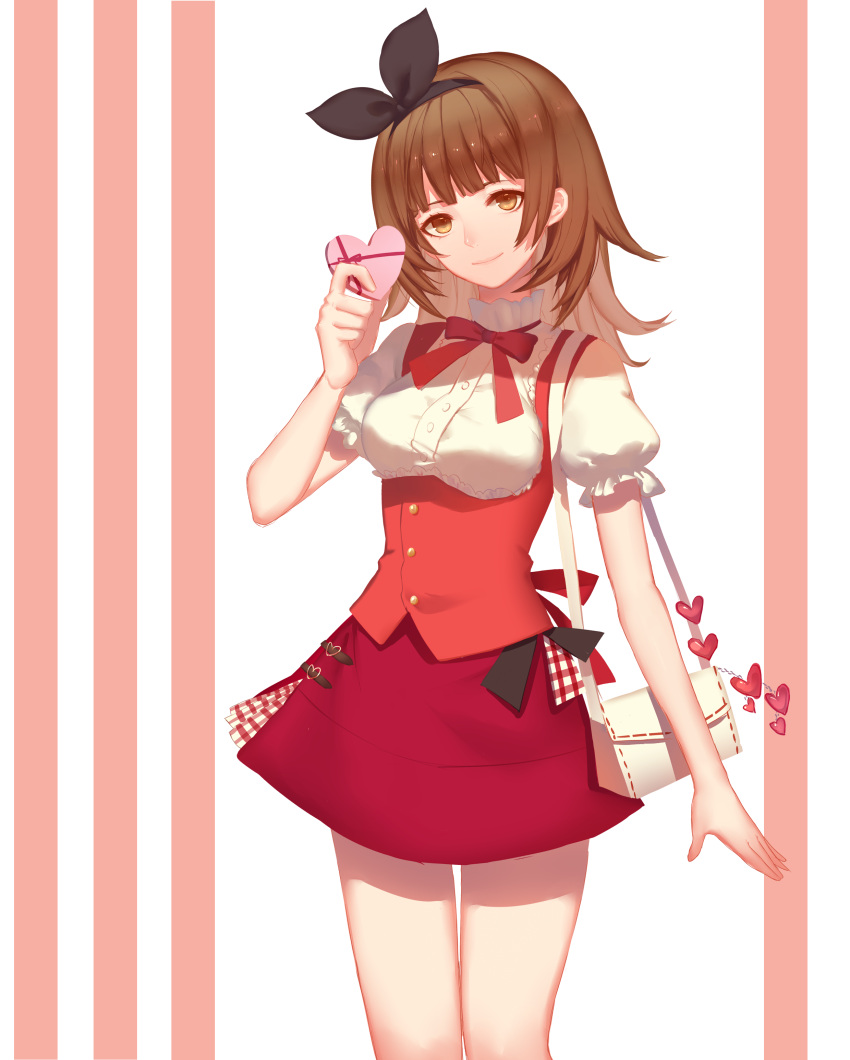 1girl, absurdres, bag, bangs, black_ribbon, blunt_bangs, blush, bow