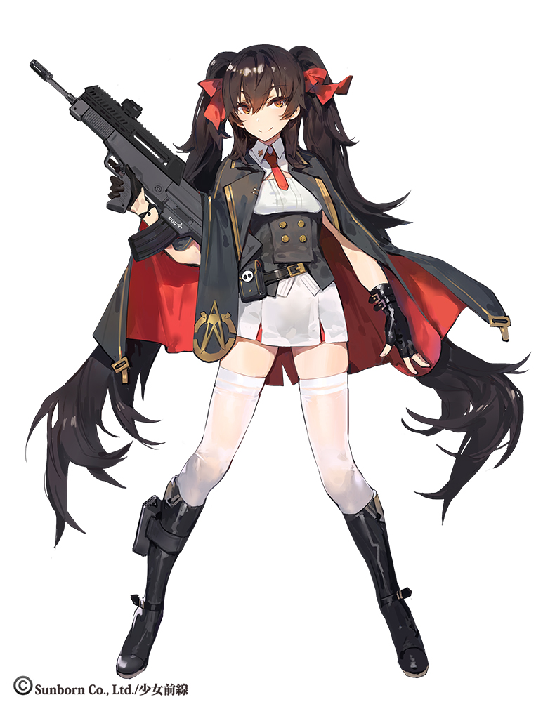 1girl, belt, black_gloves, black_hair, boots, brown_eyes, buttons, cape
