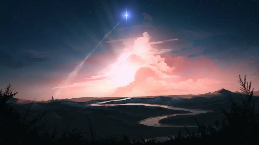 5_centimeters_per_second, anonamos, clouds, grass, highres, horizon, launch_pad, mountain