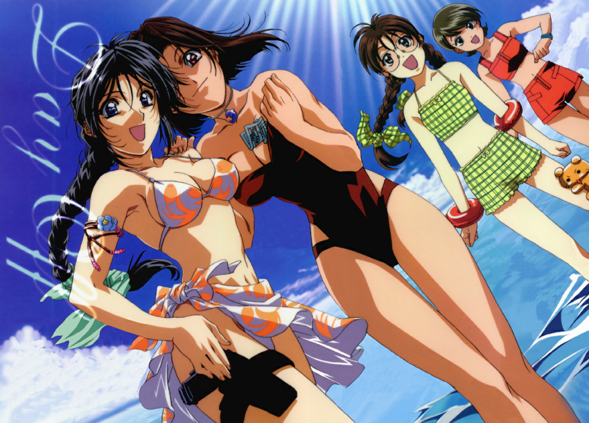 4girls, :d, arm, armpits, arms_at_sides, bare_arms, bare_legs, beach
