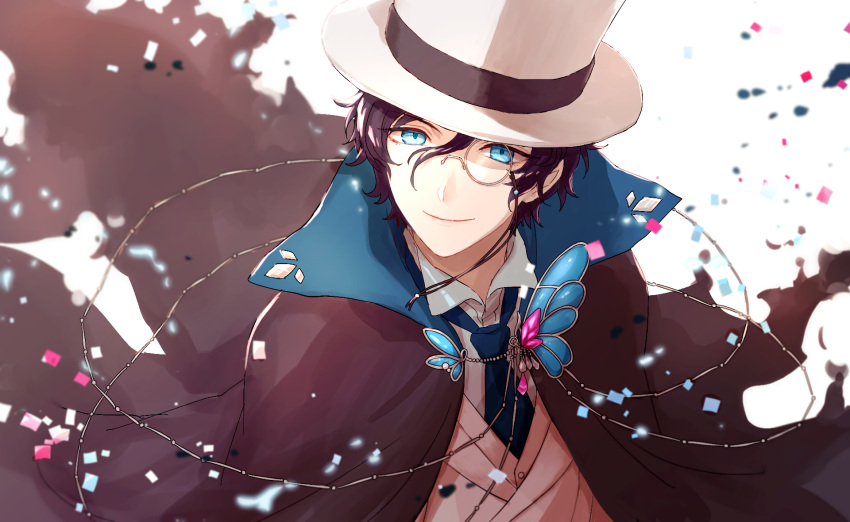 blue_eyes, bungou_to_alchemist, cape, edogawa_ranpo_(bungou_to_alchemist), formal, hat, highres, monocle