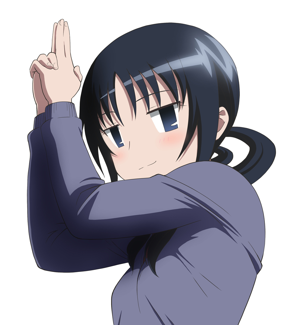 1girl, black_hair, blue_eyes, blush, cardigan, kanchou, looking_at_viewer, low_twintails