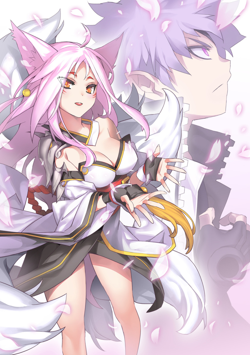 1boy, 1girl, add_(elsword), ahoge, animal_ears, ara_han, ara_han_(celestial_fox), asura_(elsword)