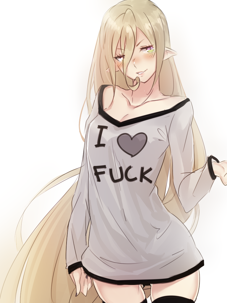 1girl, alternate_costume, black_legwear, blonde_hair, blush, bow, clothes_writing, collarbone