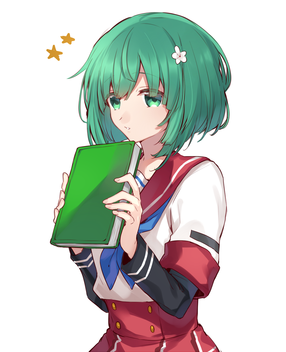 1girl, blush, book, citron_82, fringe, green_eyes, green_hair, highres