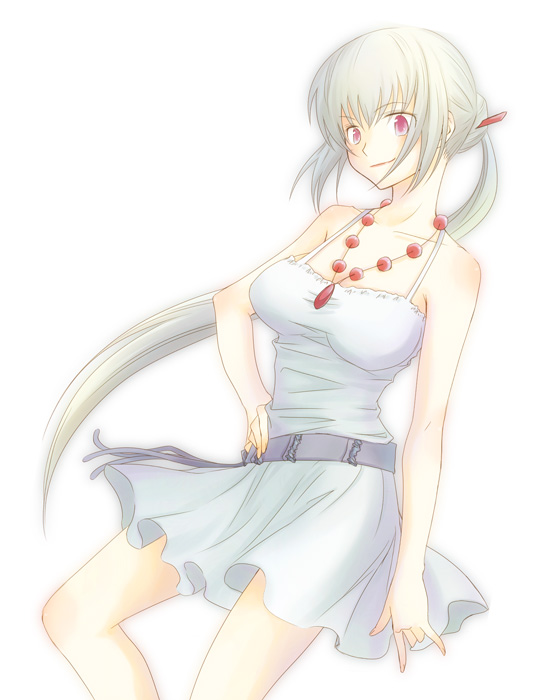 dress, jewelry, kaya_(artist), long_hair, necklace, ponytail, red_eyes, tsubomi_fujiko, zettai_karen_children