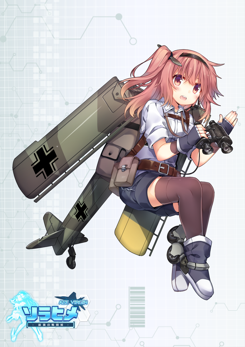 :d, ace_virgin, belt, binoculars, fieseler_fi_156, fingerless_gloves, gloves, hair_ornament