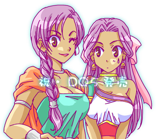 bianca_(cosplay), bow, braid, breasts, cap, cleavage, cosplay, dark_skin, dragon_quest, dragon_quest_iv, dragon_quest_v, dress, earrings, flora, flora_(cosplay), flora_(dragon_quest), fu-ka, hair_bow, jewelry, long_hair, lowres, manya, minea, purple_eyes, purple_hair, screencap, single_braid, sweatdrop, violet_eyes, wink