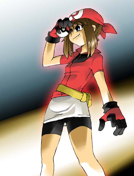 1girl, bandanna, bike_shorts, haruka_(pokemon), onnaski, poke_ball, pokemon, pokemon_(game)