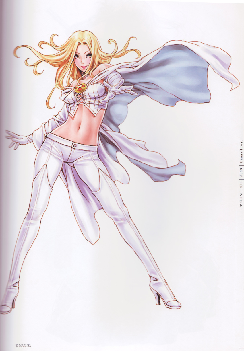 1girl, absurdres, bare_shoulders, blonde_hair, blue_eyes, boots, cape, choker