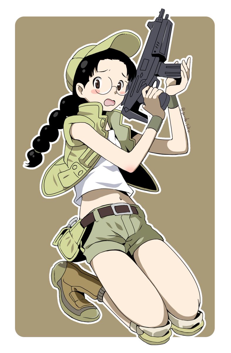 1girl, bangs, baseball_cap, belt, black_hair, blush_stickers, boots, braid