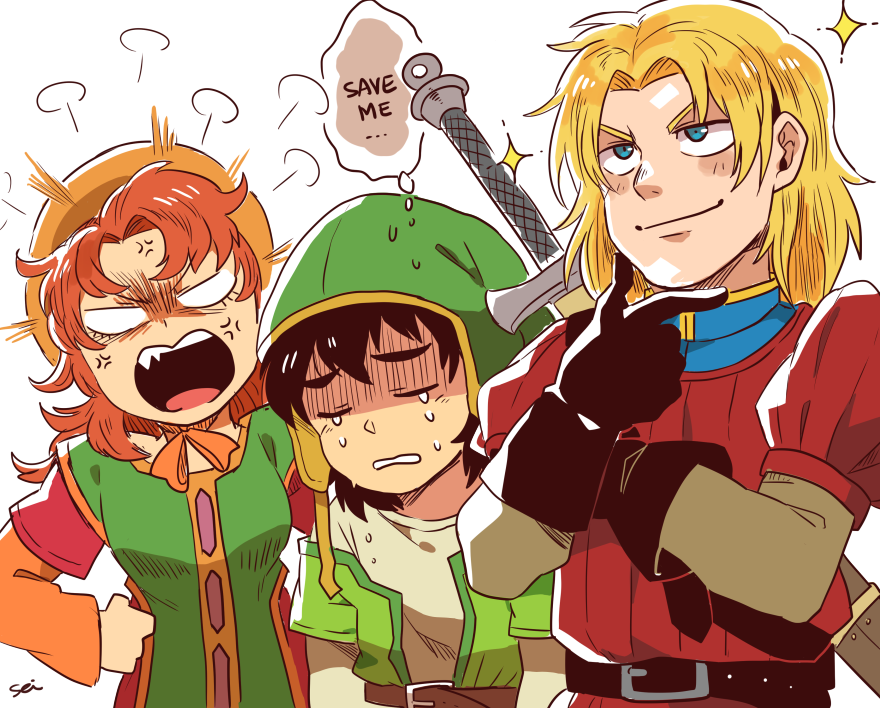 1girl, blue_eyes, blush, breasts, curly_hair, dragon_quest, dragon_quest_vii, dress