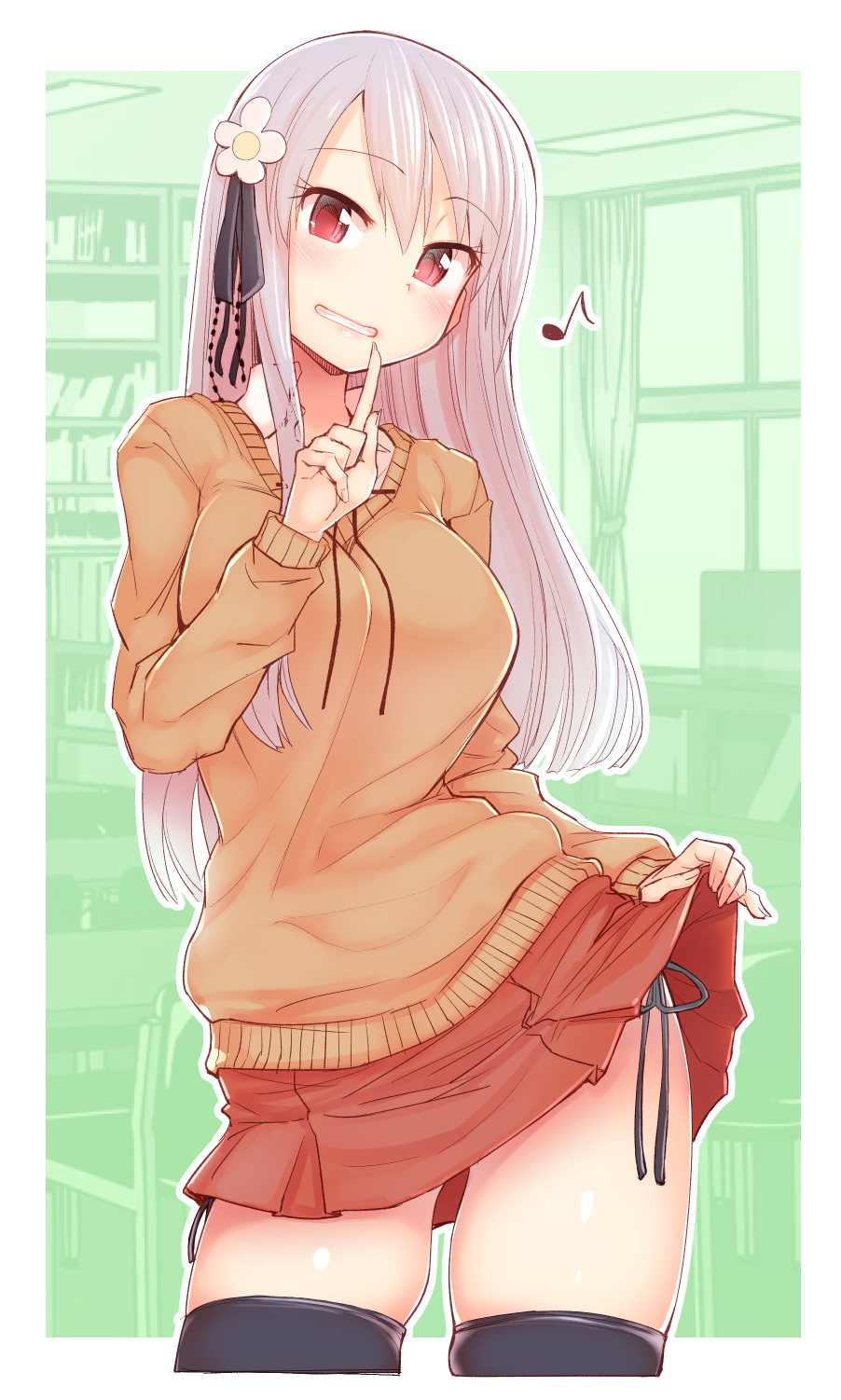 1girl, bangs, bikini, bikini_under_clothes, black_legwear, breasts, contrapposto, cowboy_shot