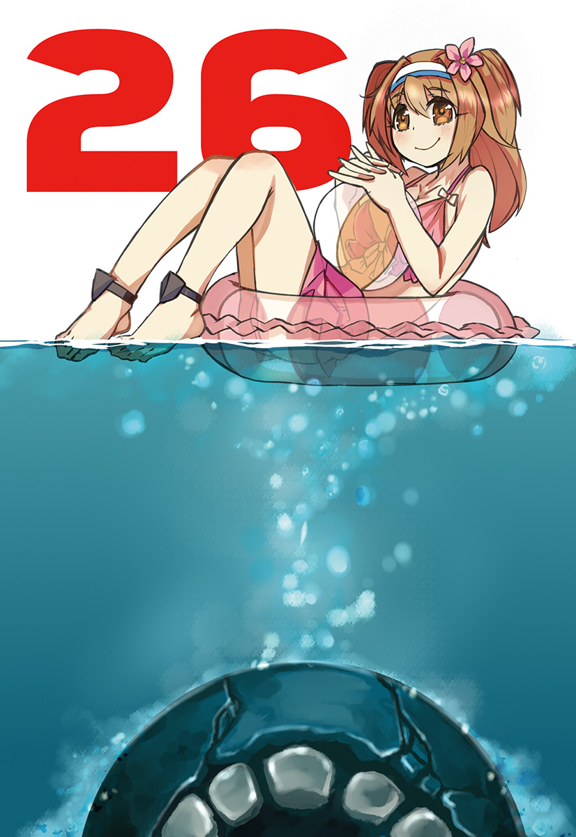 1girl, alternate_costume, ball, barefoot, beachball, bikini, breasts, collarbone