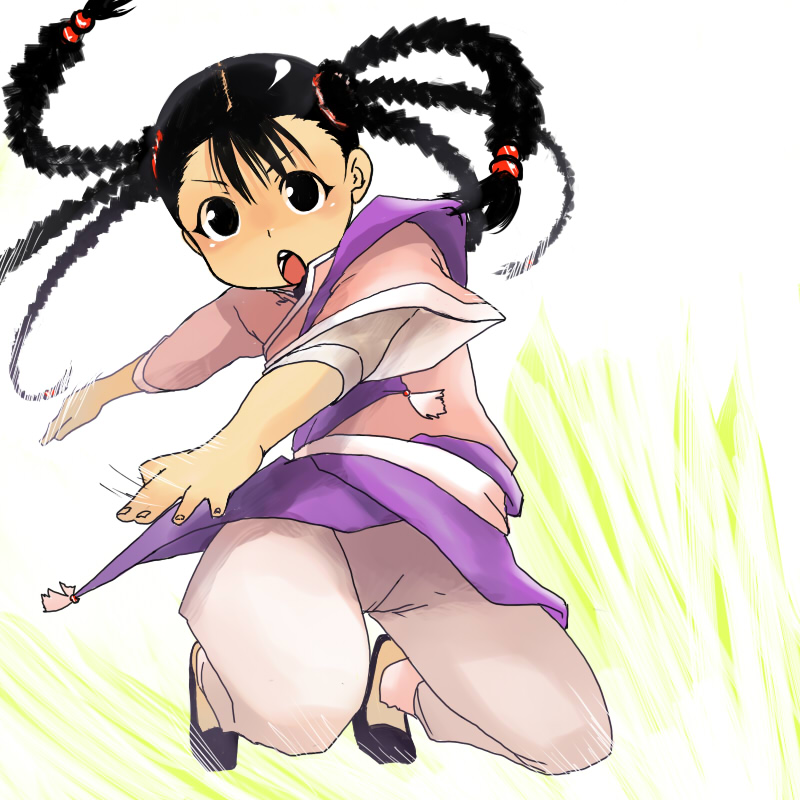 black_hair, braid, chinese_clothes, fullmetal_alchemist, jumping, long_hair, may_chang, open_mouth, otaki55, solo