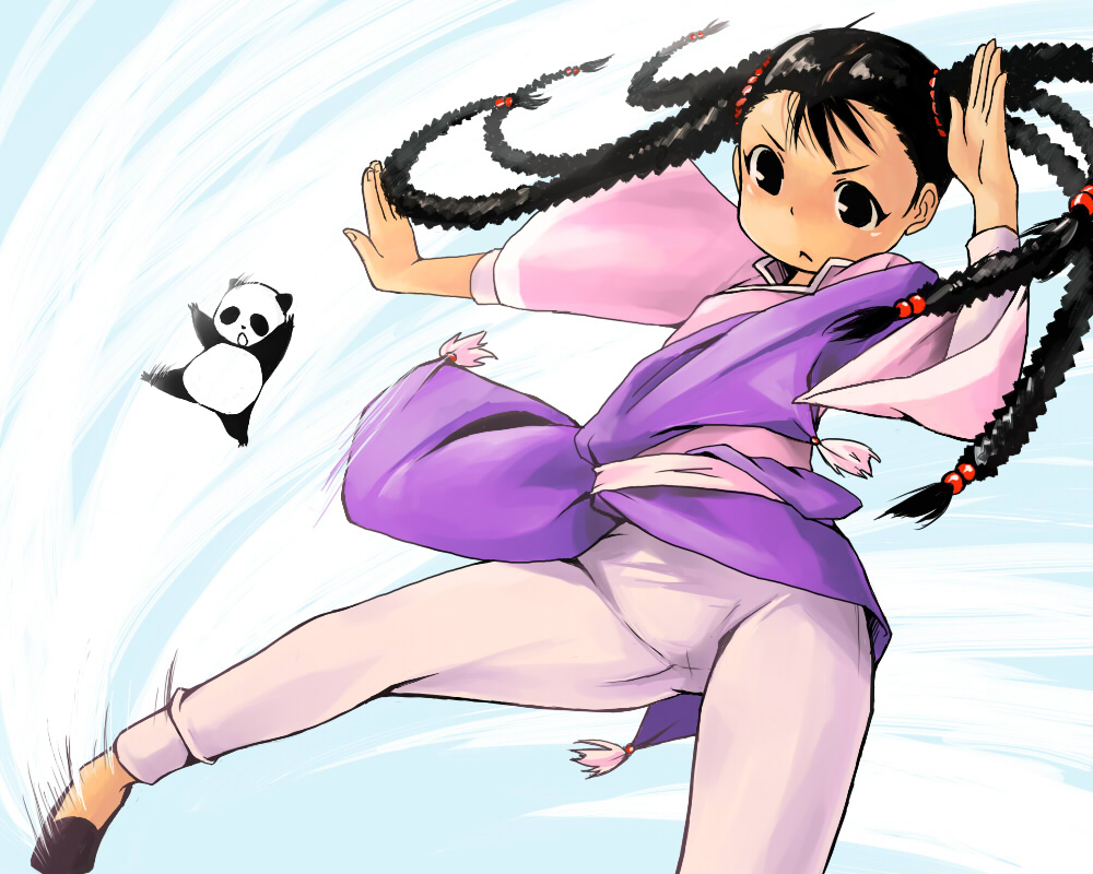 black_eyes, black_hair, braid, chinese_clothes, fullmetal_alchemist, jumping, kick, kicking