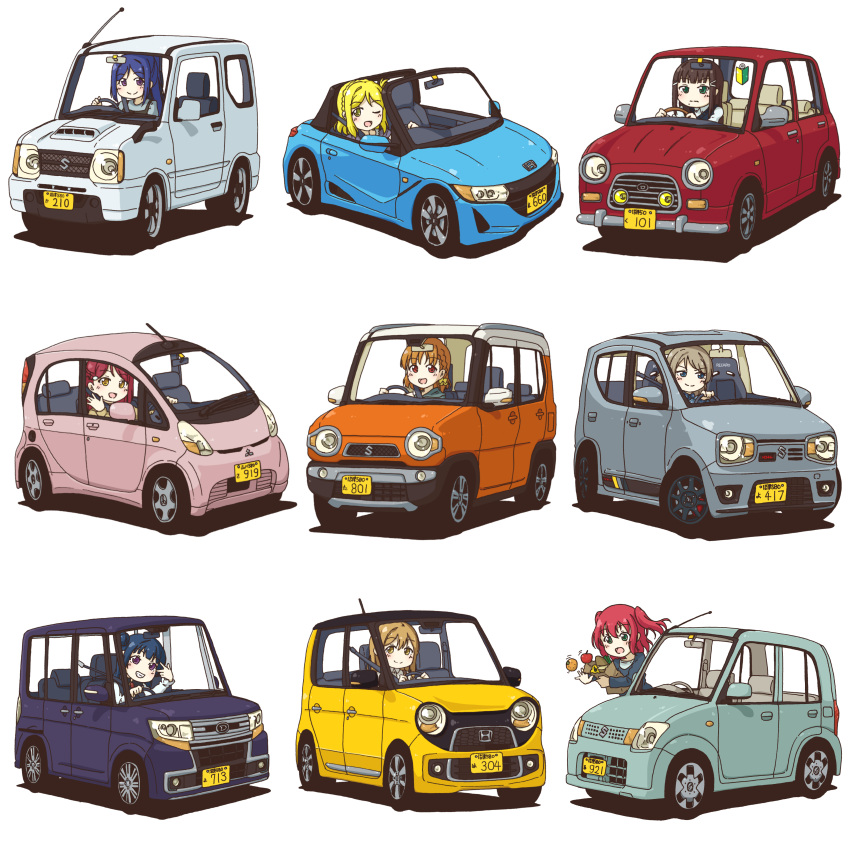 6+girls, absurdres, black_hair, car, convertible, daihatsu, daihatsu_mira_gino, daihatsu_tanto_custom