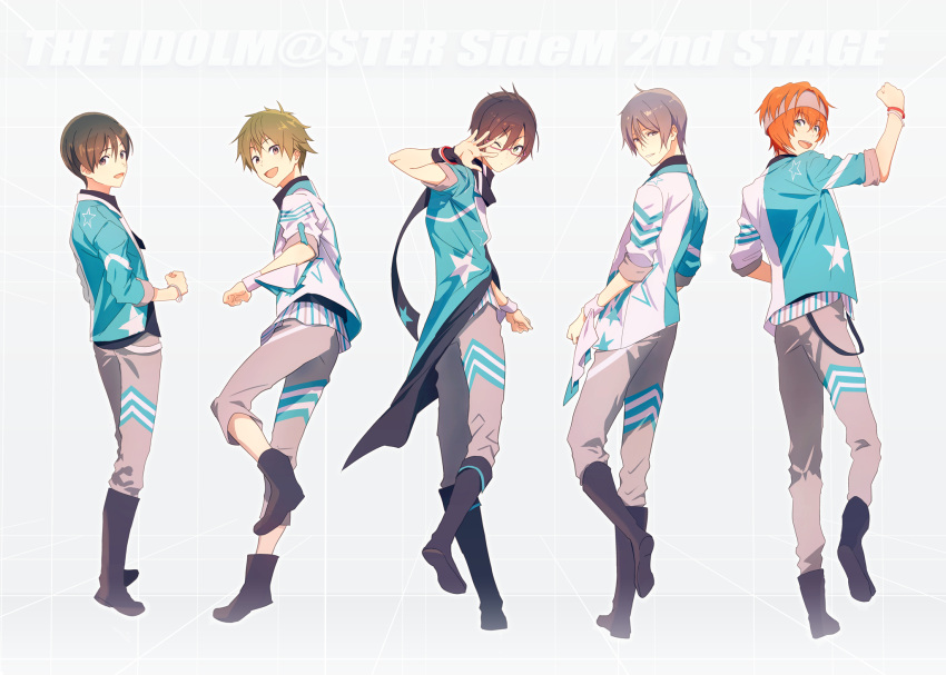 5boys, akiyama_hayato, alternate_costume, bandanna, bangs, black_boots, black_hair, boots
