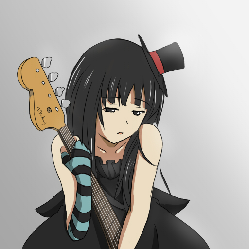 1girl, akiyama_mio, bass_guitar, don't_say_"lazy", don't_say_lazy, hat, instrument, k-on!