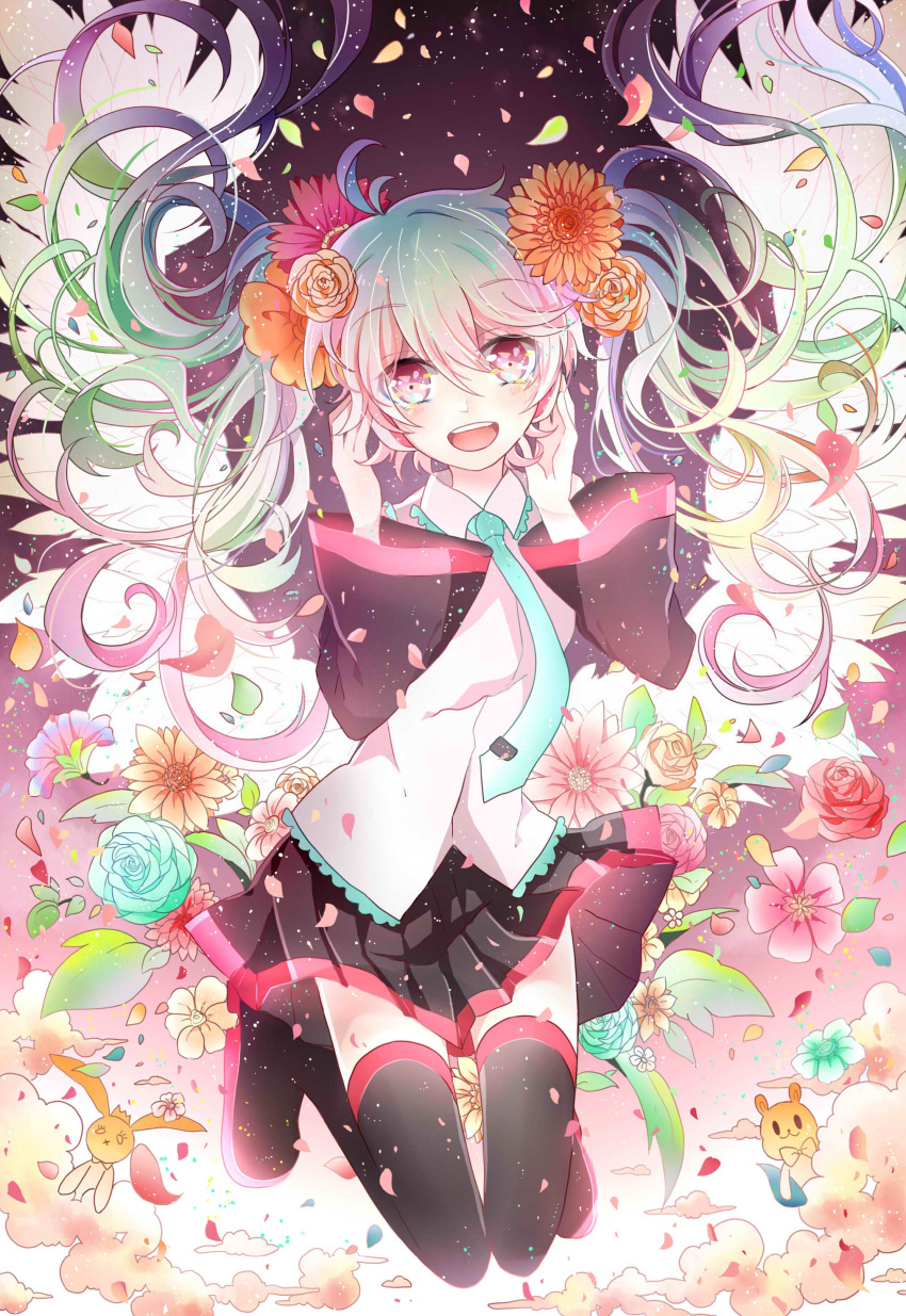 1girl, :d, absurdres, ai_kotoba_(vocaloid), azure-aoi-, black_legwear, black_skirt, blue_hair