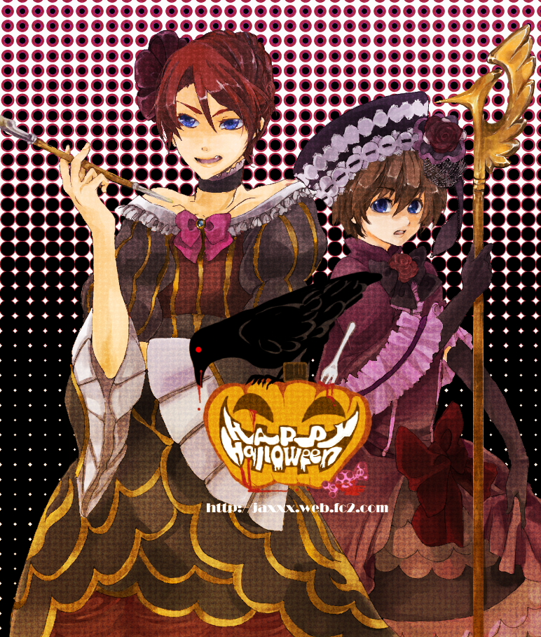beatrice, beatrice_(cosplay), blue_eyes, brown_hair, choker, cosplay, crossdressing, crossdressinging