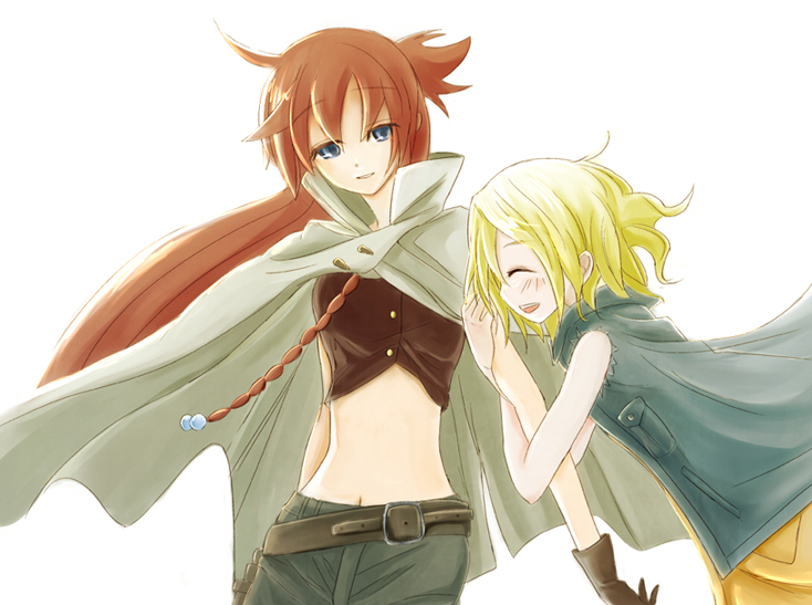 arm_grab, blonde_hair, brown_hair, cape, el_cazador, el_cazador_de_la_bruja, ellis, gloves