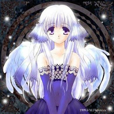 dress, fujimiya, hair_ribbon, long_hair, smile, violet_eyes, white_hair