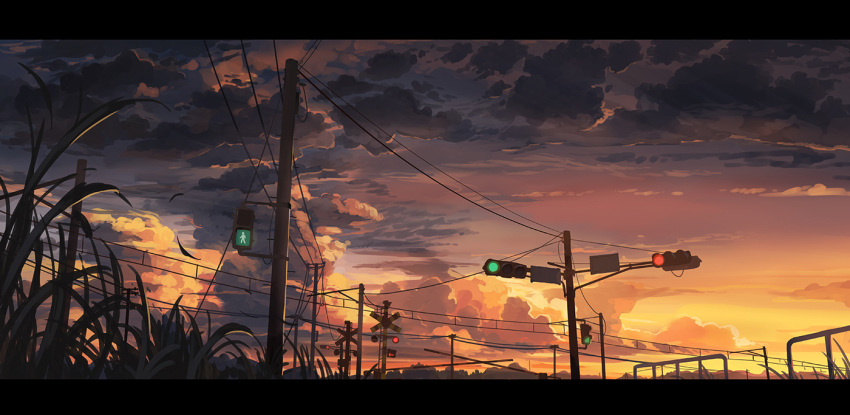 clouds, cloudy_sky, huanxiang_huifeng, leaf, letterboxed, no_humans, original, outdoors