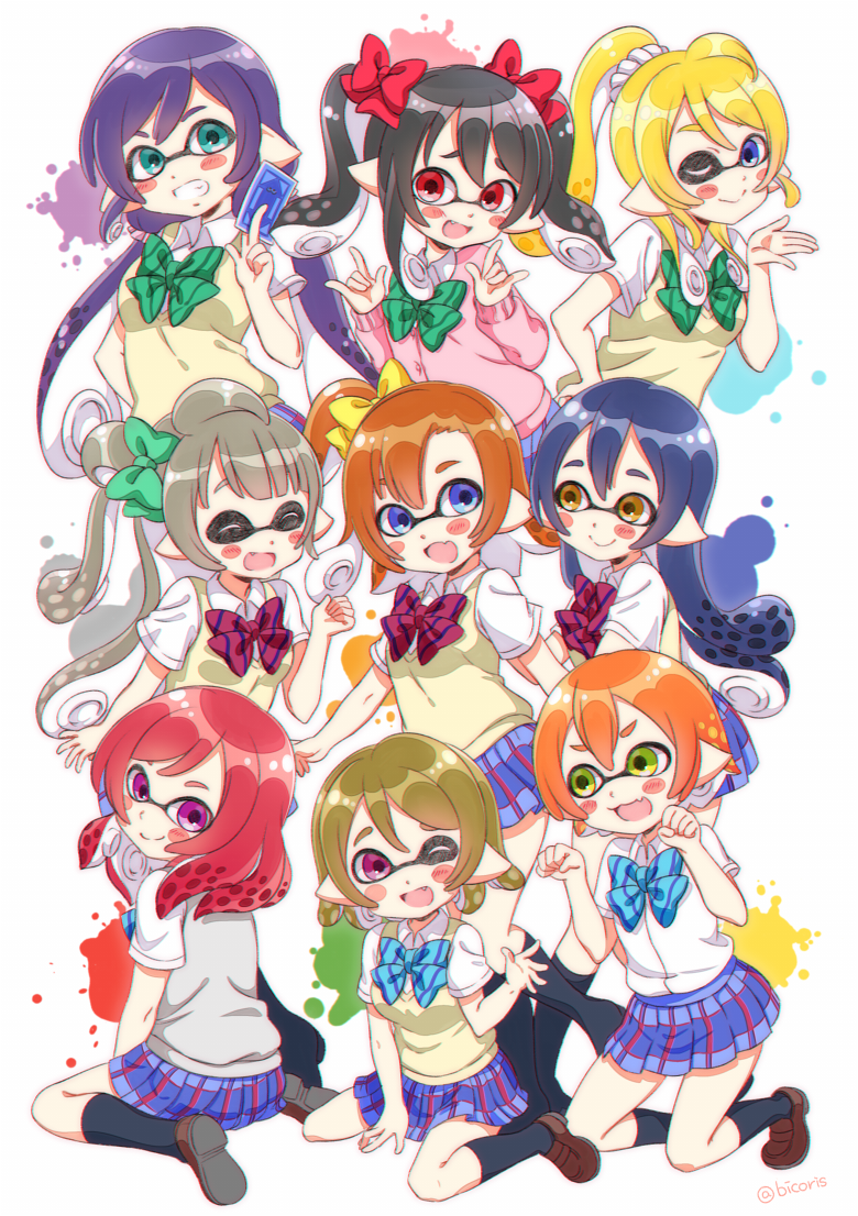 6+girls, ;), ;d, \m/, ^_^, aqua_eyes, ayase_eli, bangs