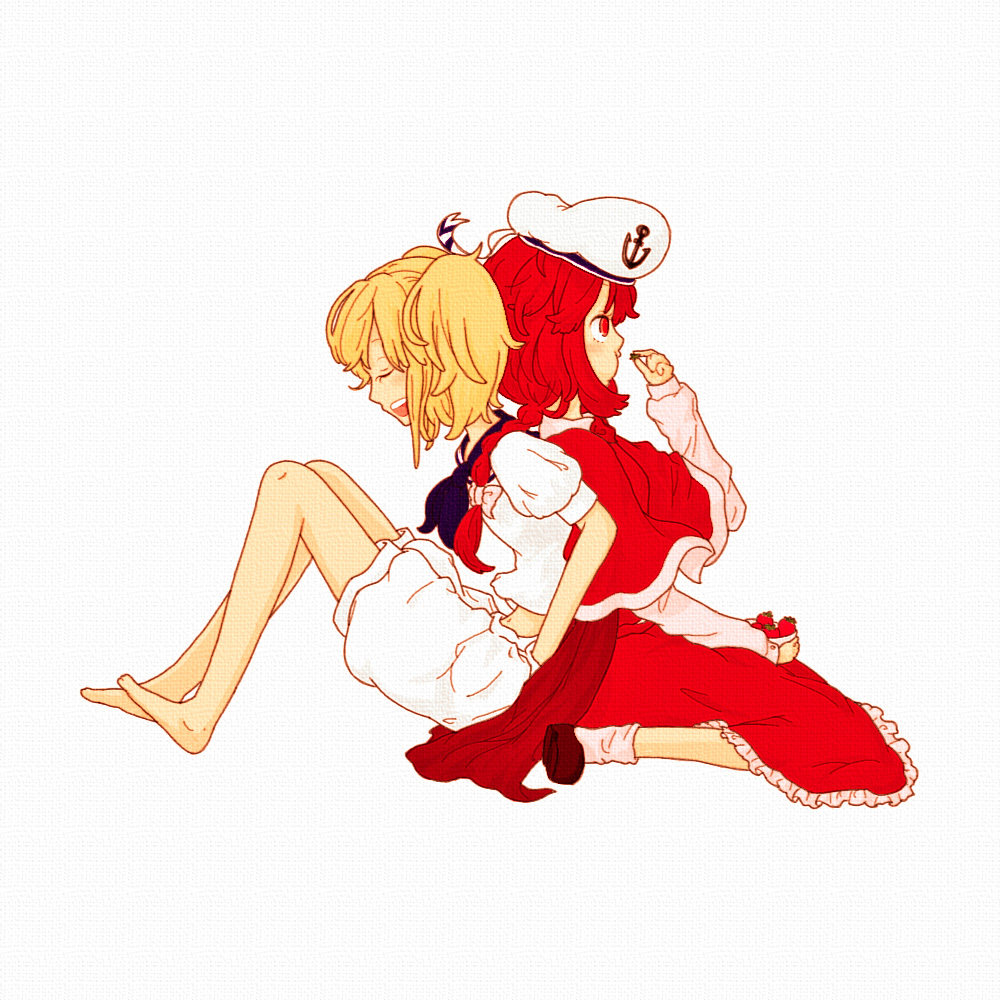 anchor, back-to-back, back_to_back, barefoot, cape, eating, food, fruit