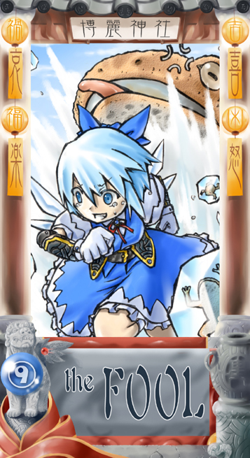 ?, alternate_costume, blue_eyes, blue_hair, bow, cirno, fright_(artist), frog