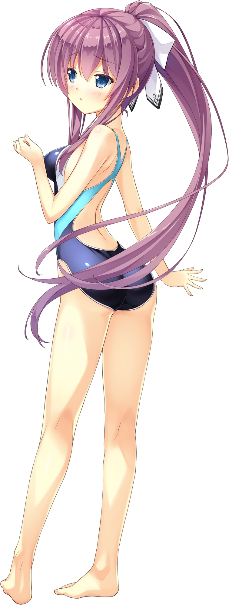 1girl, :o, ashishun, barefoot, blue_eyes, blue_swimsuit, blush, competition_swimsuit