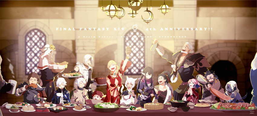 6+boys, 6+girls, alcohol, alisaie_leveilleur, alphinaud_leveilleur, animal_ears, au_ra, beard