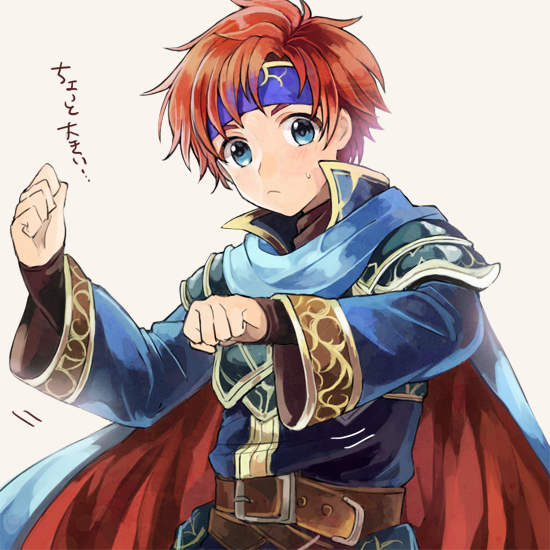 1boy, armor, blue_eyes, blush, cape, cosplay, eliwood_(fire_emblem), eliwood_(fire_emblem)_(cosplay)